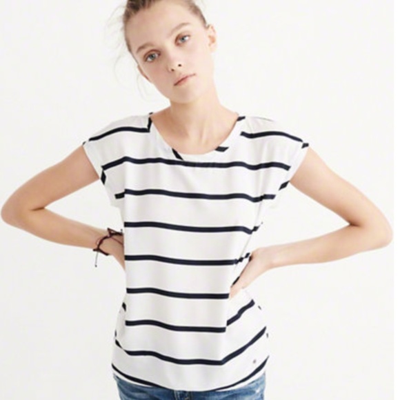 Split Back Woven Tee | White Stripe - Picture 1 of 8